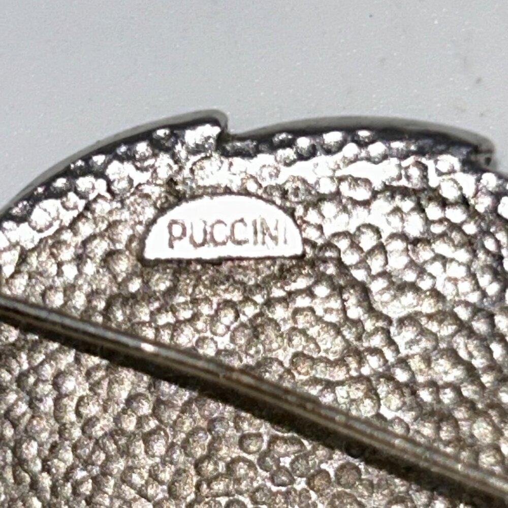 Vintage Puccini Silver-Tone Round Brooch With Textured White Center Statement - Picture 9 of 15